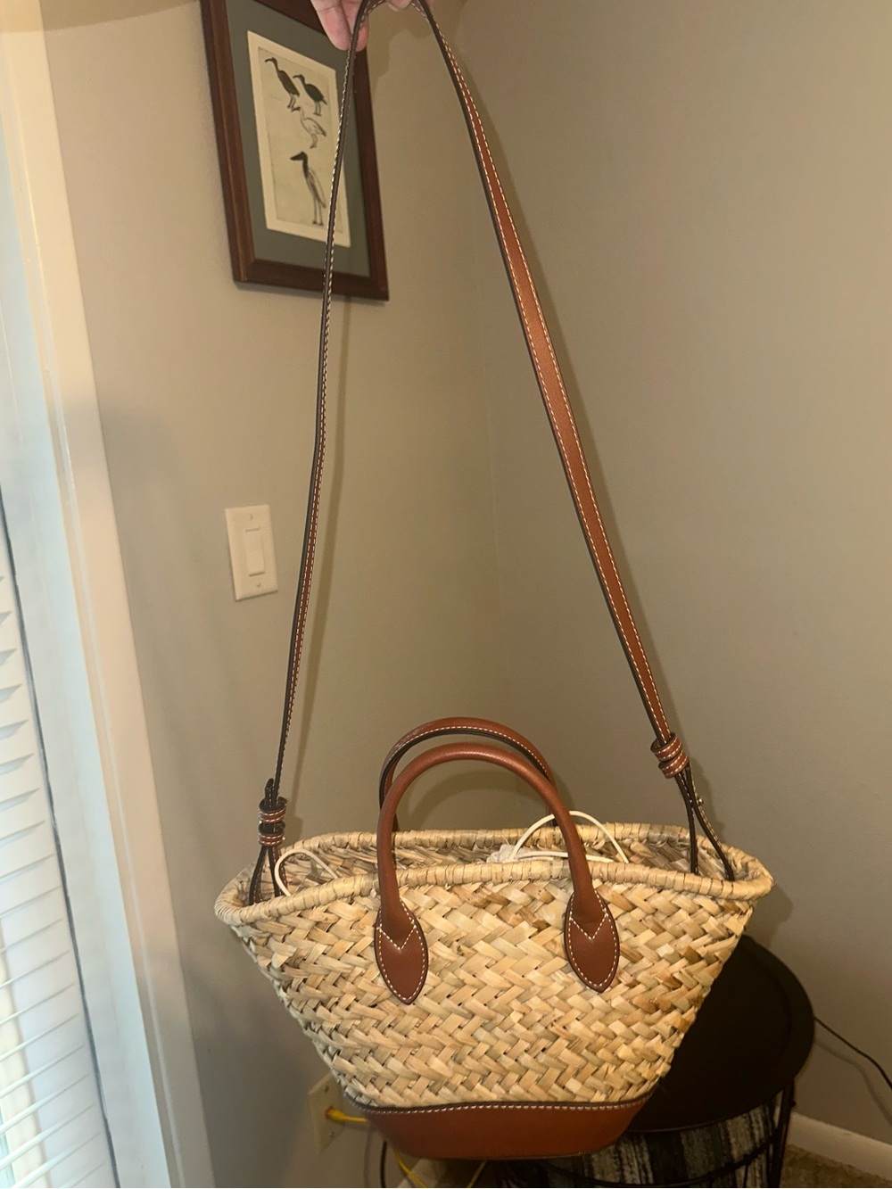 Woven Straw Tote with Brown Leather Trim - Picture 4 of 10